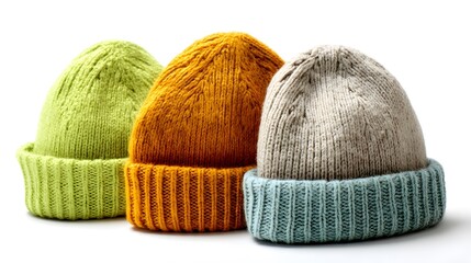 Four Knitted Wool Hats Collection for Spring Fashion Showcase