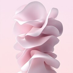 Abstract Pink Fluid Sculpture Waves, 3D Render Soft Pastel Swirls Design
