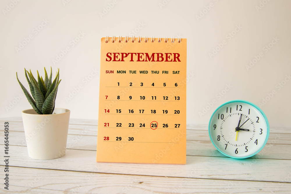 Poster september 25, save the date with number cube design for background.