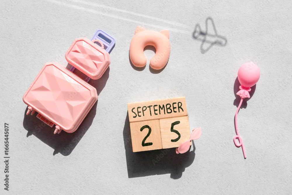 Poster september 25, save the date with number cube design for background.