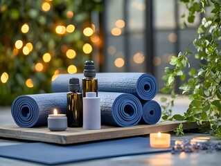 Serene Yoga Session, Essential Oils, Mats, Candles