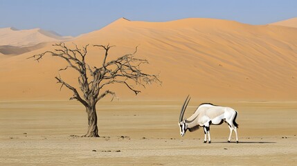 Gemsbok Antelope Desert Landscape with Dead Tree