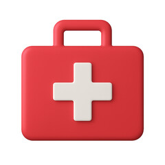 Obraz premium Red first aid kit with white cross symbol, representing emergency medical care and health assistance isolated on transparent background