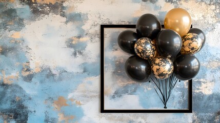 Elegant Black and Gold Balloons on Textured Wall