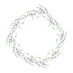 Hand Drawn Lavender Floral Wreath Botanical isolated illustration on transparent background
