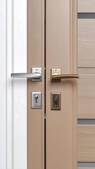 Close-up of two doors with handles and locks