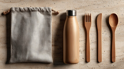 Sustainable Lifestyle Set with Bamboo Cutlery and Reusable Bottle