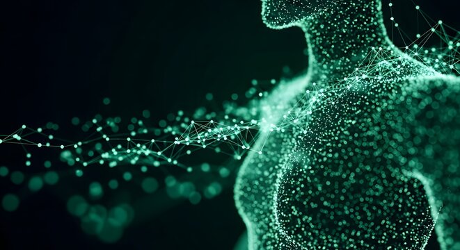 Tubuh manusia digital yang menakjubkan dengan koneksi jaringan yang bersinar untuk desain medis atau teknologi