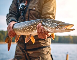 Obraz premium Fisherman holding a large pike