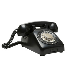 Vintage rotary telephone with a frayed, cut coiled cord, isolated against a transparent seamless infinity backdrop with even, diffused lighting and no shadows, symbolizing obsolescence and severed
