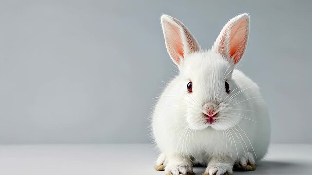 Adorable White Bunny Portrait: A charming, pure white bunny sits patiently, its expressive eyes and pristine fur creating an image of sweet serenity.
