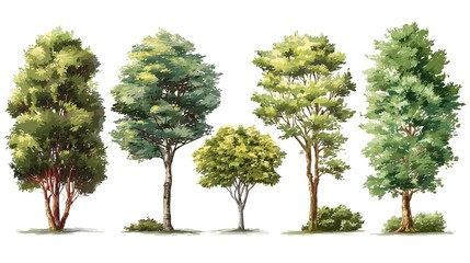 Beautiful Garden Trees Set in Isolated Vector Style with White Background