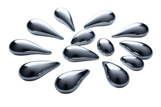 Scattered Droplets of Shiny Metallic Liquid mercury