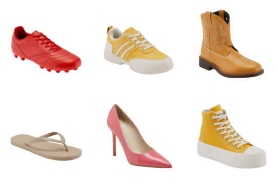 Six Different Footwear Styles Arranged on Black shoes