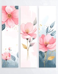 Obraz premium Floral vertical banners with soft pinks and greys