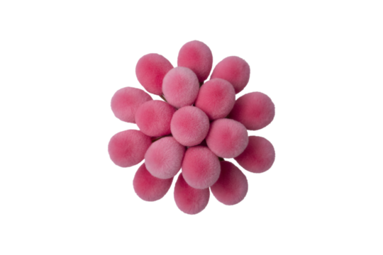 Pink fluffy flower shape on black background fuzzy