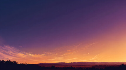 Fototapeta premium Beautiful sunset highlighting a serene landscape with silhoutted mountains and colorful sky at dusk in a tranquil rural setting Generative AI