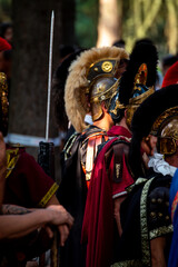 A dramatic and cinematic shot of Roman soldiers from behind.