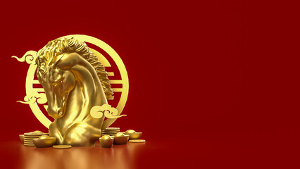 The Gold Year of horse for Chinese New year or holiday concept 3d Rendering.