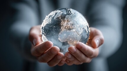 Hands hold a glowing Earth globe