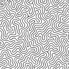 Seamless Wavy Maze Line Pattern in Black and White