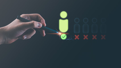 Human resources recruitment concept with candidate approval icon, hiring process, employment...