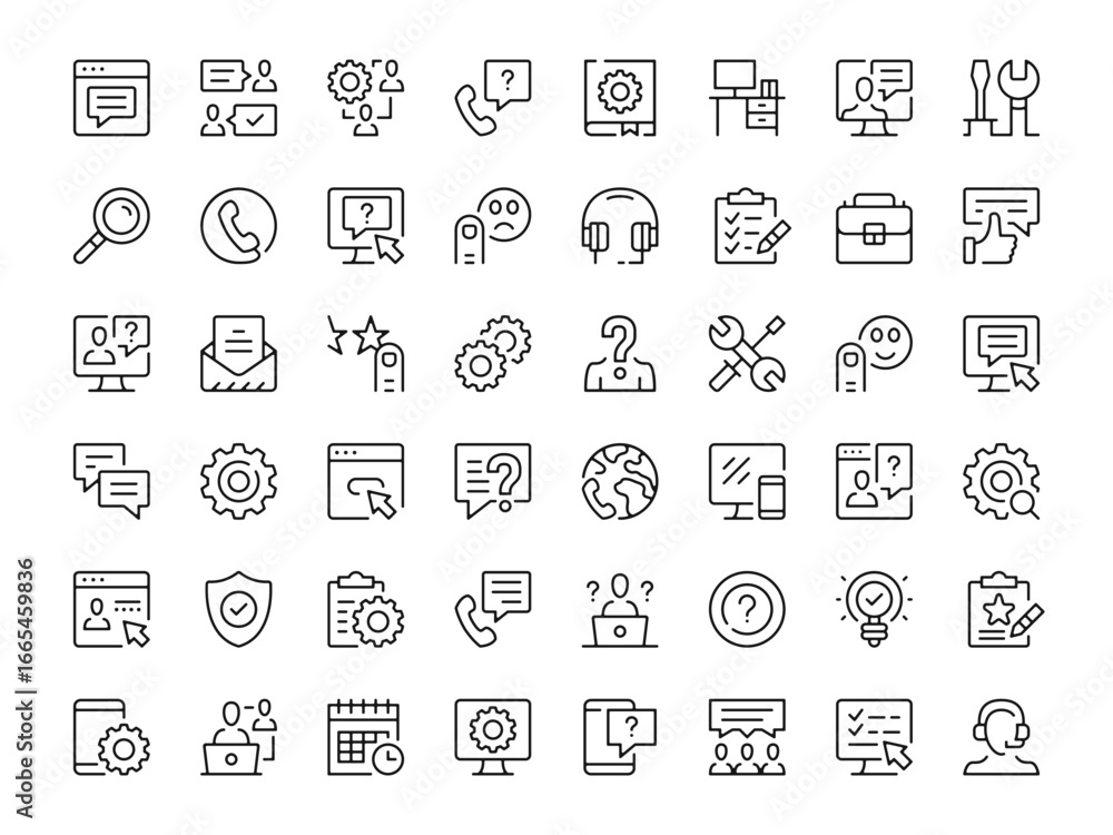 Poster technical support icon set. vector line icons collection. outline symbols. modern design