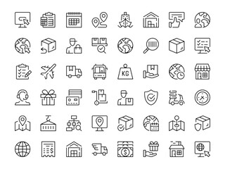 Logistics icon set. Vector line icons collection. Outline symbols. Modern design