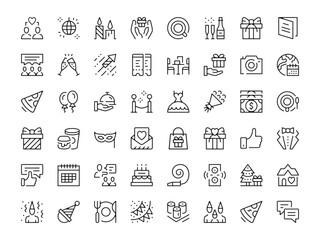 Party icon set. Vector line icons collection. Outline symbols. Modern design