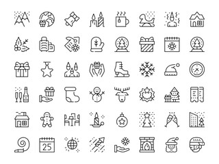 Christmas icon set. Vector line icons collection. Outline symbols. Modern design