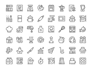 Cooking icon set. Vector line icons collection. Outline symbols. Modern design