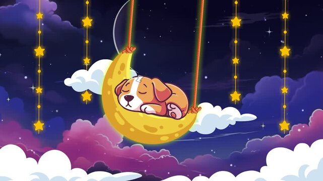 Sweet Dreams: Puppy on a Crescent Moon Swing