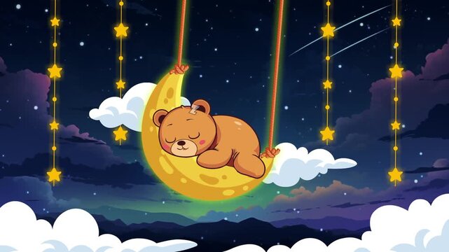 Sweet Dreams: A Sleeping Bear on a Crescent Moon Swing