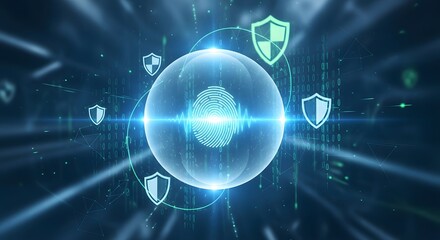 Digital fingerprint scan with security shields and network data background