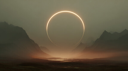 Breathtaking annular solar eclipse over misty mountains at twilight capturing nature's beauty and wonder Generative AI