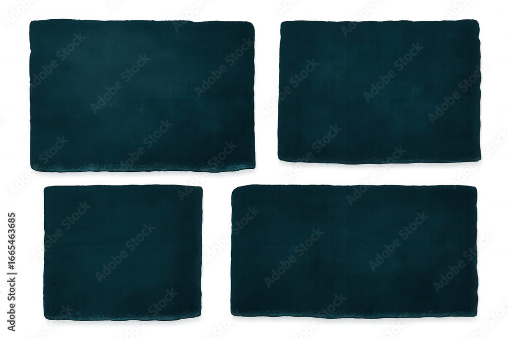 Aufkleber four teal rectangular labels with a transparent background, perfect for adding a touch of color and 