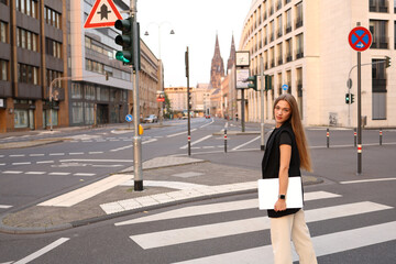Modern Girl with laptop, tablet computer. Free creativity.