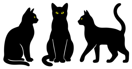 Fototapeta premium Black cats in various poses showing distinct silhouettes