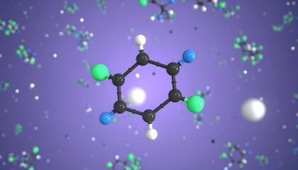 A vibrant 3d model of a chemical compound, highlighted against a soft lavender background, showcasing the intricate molecular structure with colorful atoms and bonds.
