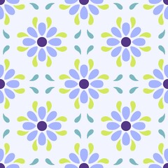 Seamless Floral Pattern with Blue and Purple Flowers