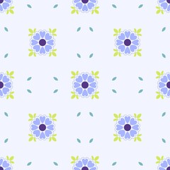 Seamless Floral Pattern with Blue and Purple Flowers