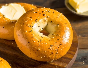 Close-up of freshly baked bagels with butter