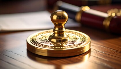 Golden seal on a wooden surface