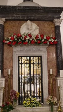 Interior of the Basilica of San Biagio in Maratea, showcasing the ornate tomb of Saint Blaise, patron saint of the town