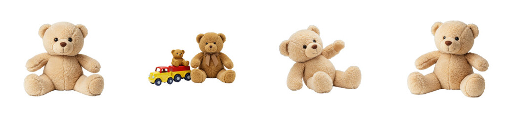 Obraz premium Adorable teddy bears playing with toy cars in a cozy room fun and whimsical atmosphere isolated set PNG