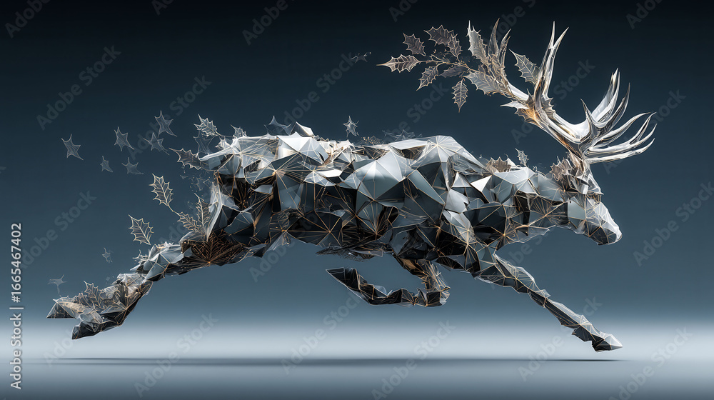 Poster a deer is running through the air with its antlers in the air. the image is a representation of a de