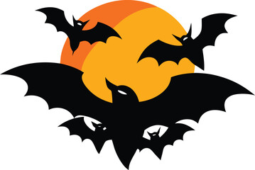 Naklejka premium a bat swarm silhouette on retro stripe sun on whit.eps