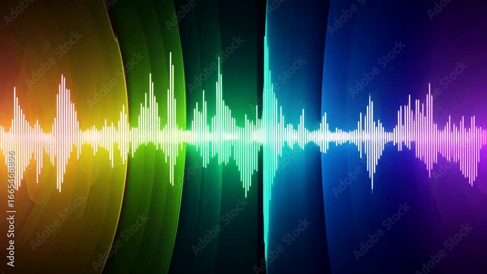 Poster colorful audio spectrum visualizer with dynamic sound waves and abstract background