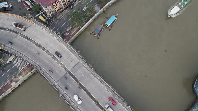 Aerial view of Pasig river flowing through the city of Manila, Philippines