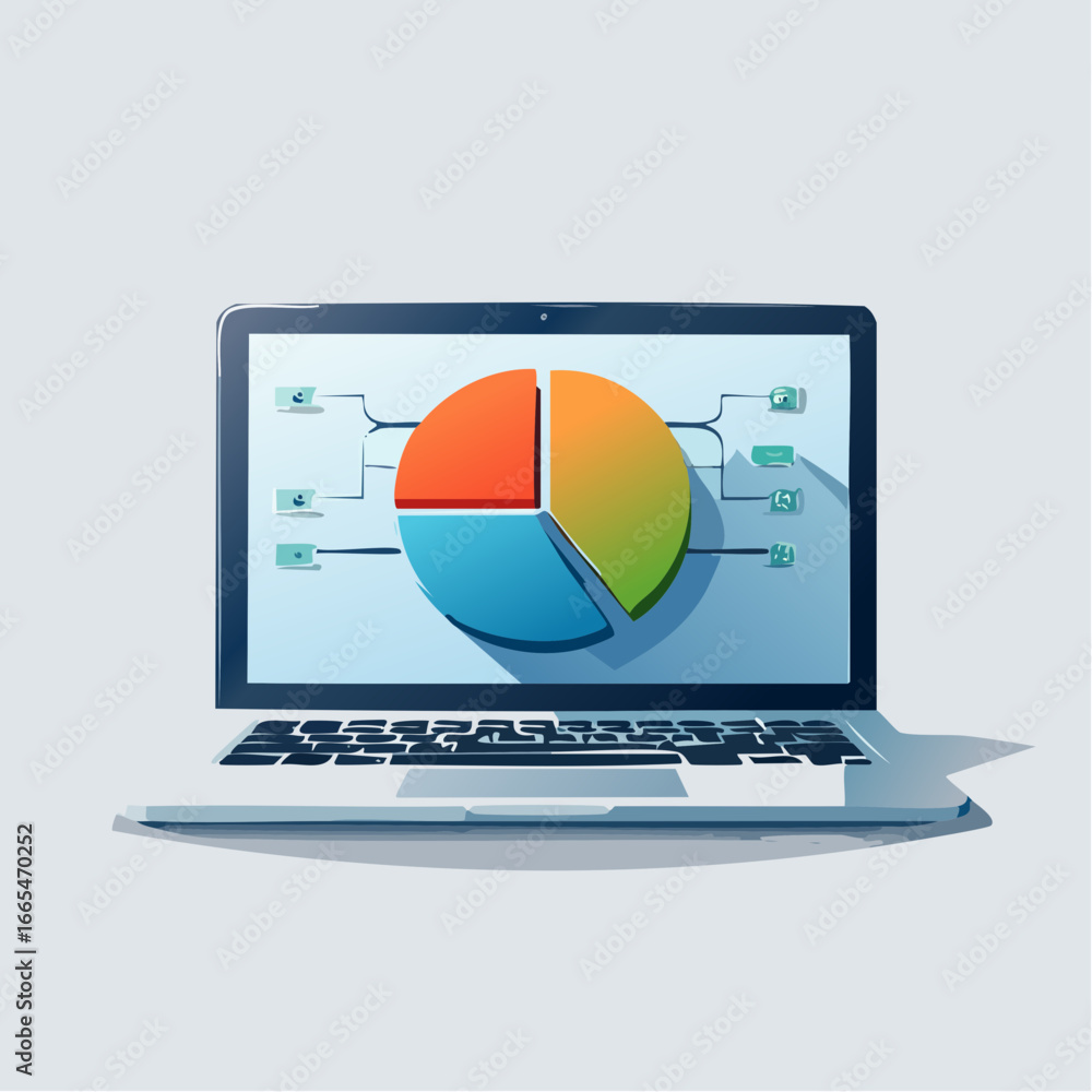 Poster laptop displaying pie chart graph